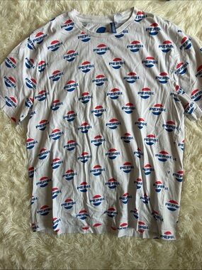 Pepsi White Tee with Red and Blue Logo Print - Men's Short Sleeve